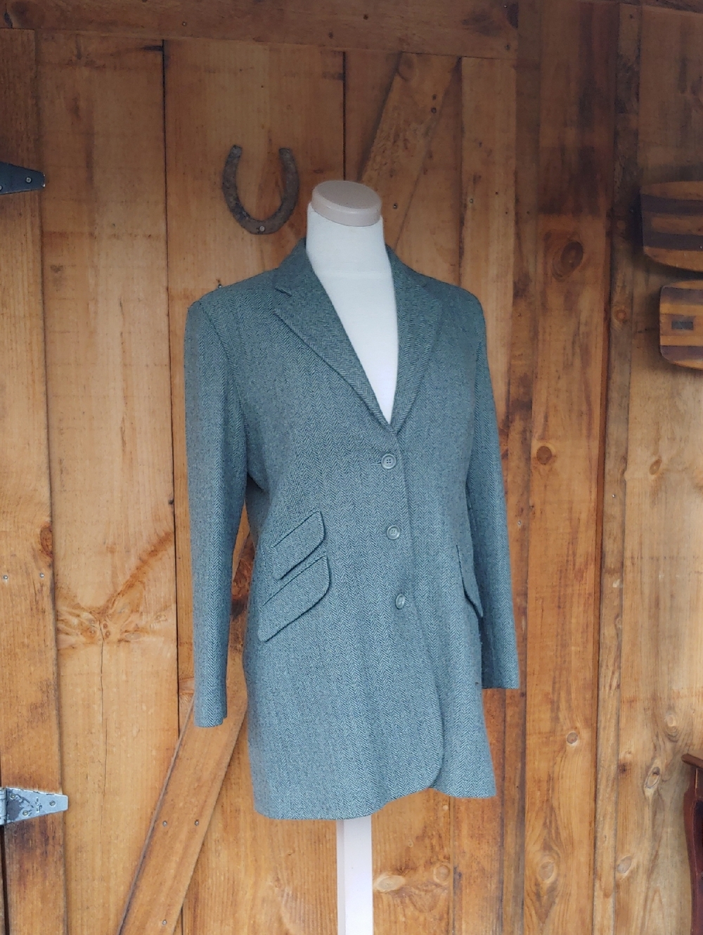 Women's Tailored Tweed Blazer Equine Jacket in Heathered Teal